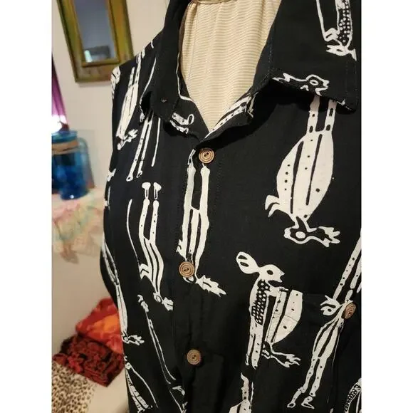 Vintage Mad Gringo Hawaiian Shirt Mens Size 2 XL Black White Button Up - Picture 6 of 9